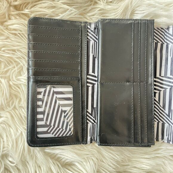 Nanette Lepore Black Long Quilted Vegan Leather Trifold Clutch Wallet - Picture 9 of 10